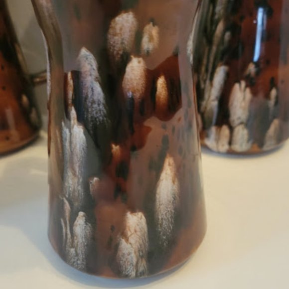 Set of 4 Vintage Tall Hourglass Brown Pottery Drip Glaze Coffee Mug Cup - Picture 4 of 5